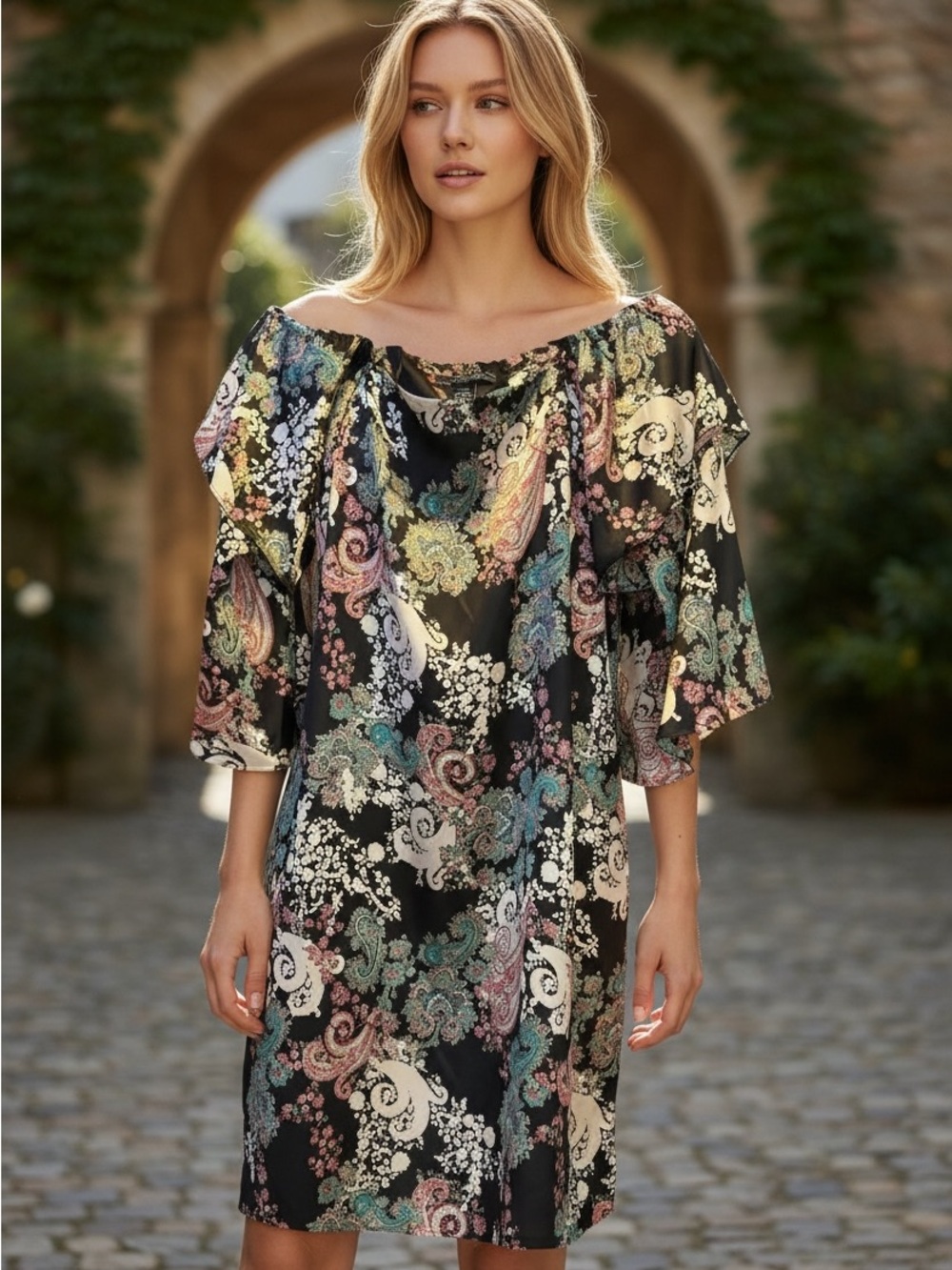 70 Vertigo Paris Black Multicolor Paisley Dress